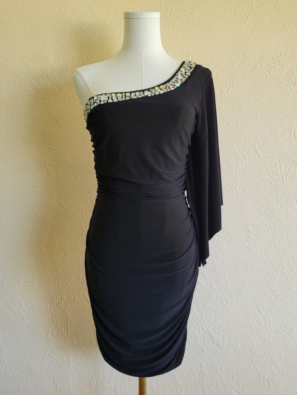 Deb | One Shoulder Bedazzled Batwing Sleeve Mini Dress